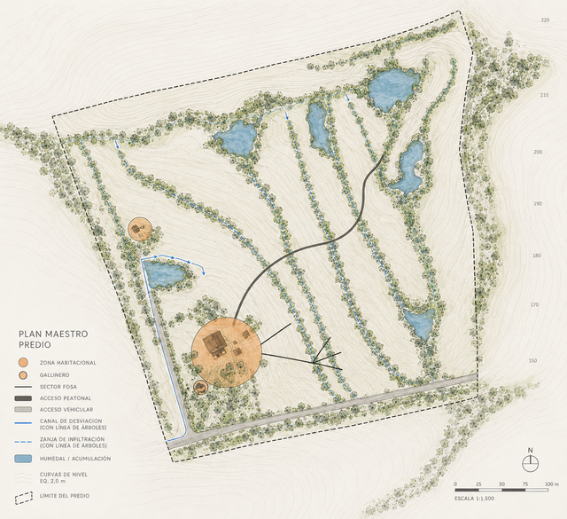 Diseño de manejo del agua con humedales y conducción de excedentes en una parcela de Parral