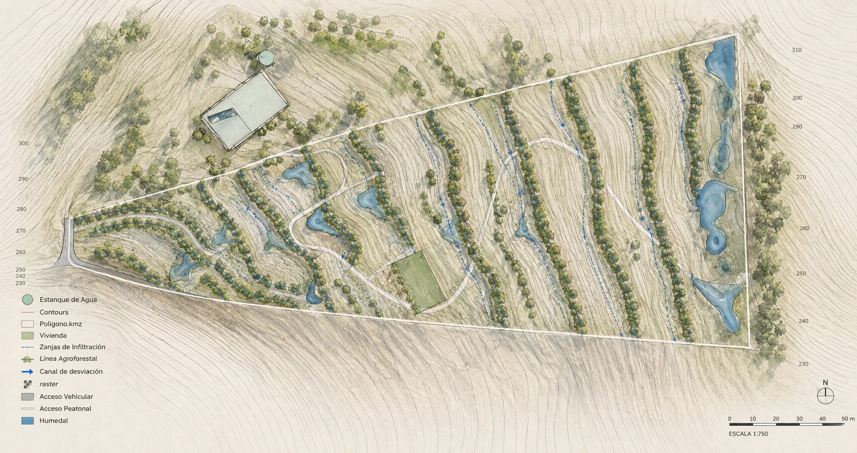 Plan Maestro de Rehidrata en Pichilemu que integra vivienda, accesos, vegetación y espacios de agua